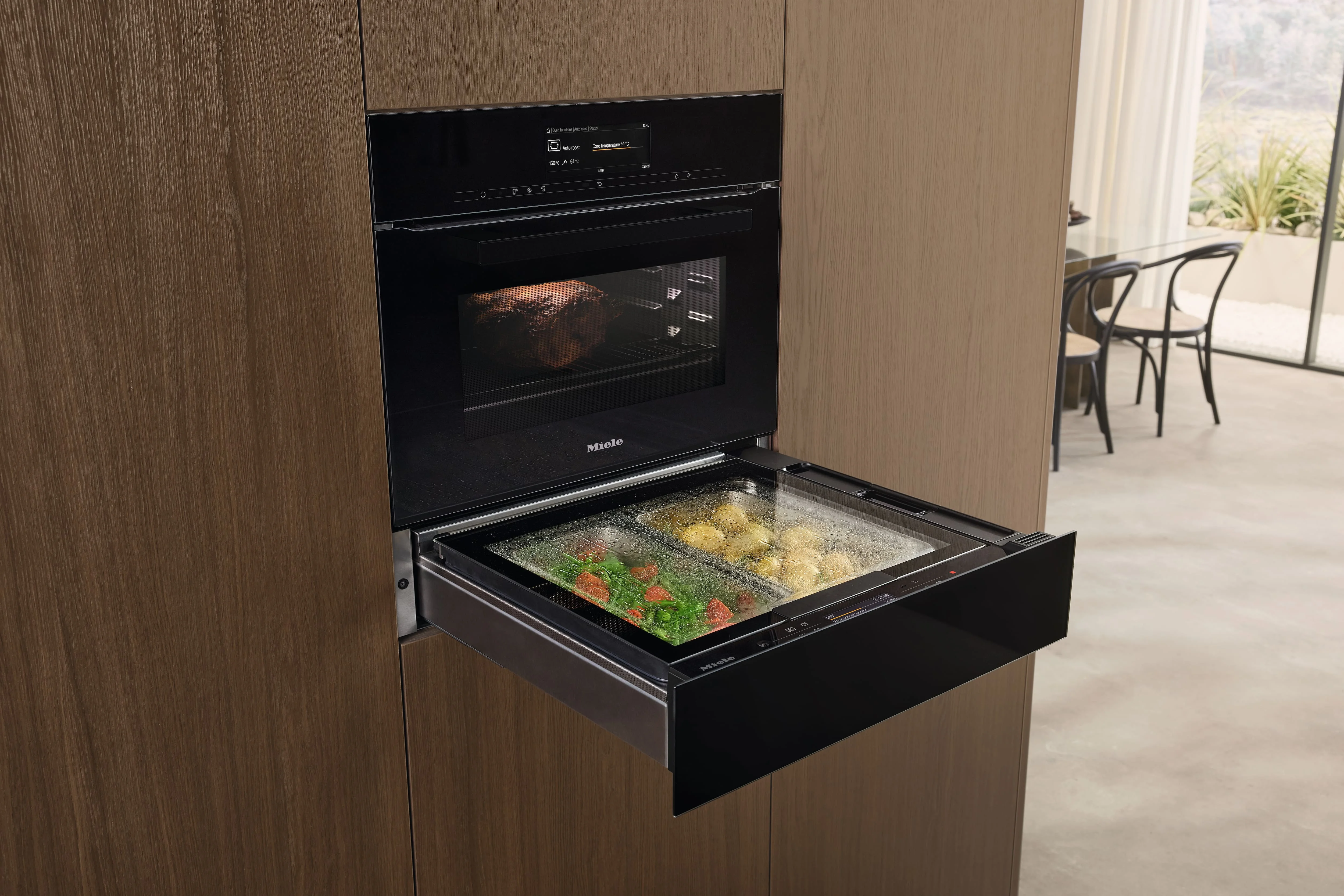 выдвижной паровой шкаф Miele Dampfgarschublade под духовой шкаф в кухонной колонне